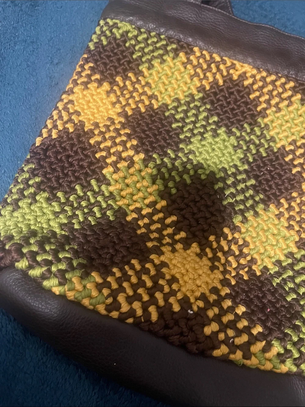 Woven Mosaic Tote Bag in Yellow, Green & Brown